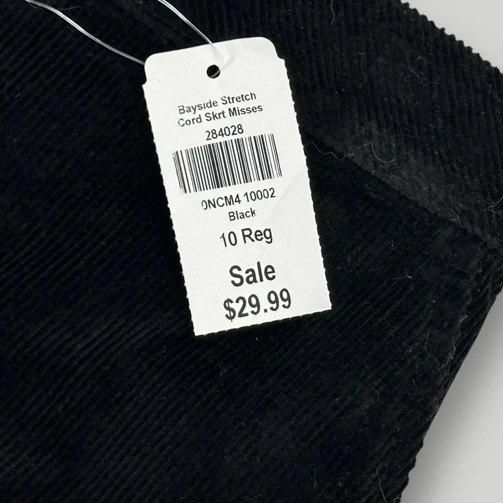 NEW LL Bean Skirt Womens 10 Black Bayside Stretch Cord Classic Fit Corduroy Knee